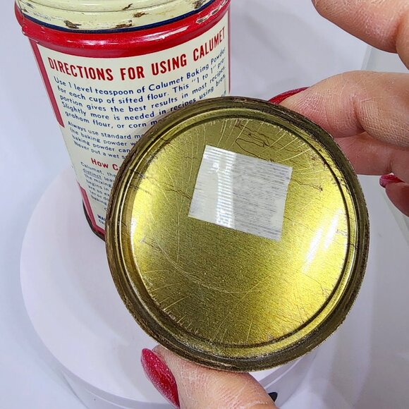 Vintage 1950'S CALUMET Double-Acting Baking Powder Tin Can 1/2 lb. N.Y. USA - Picture 11 of 13